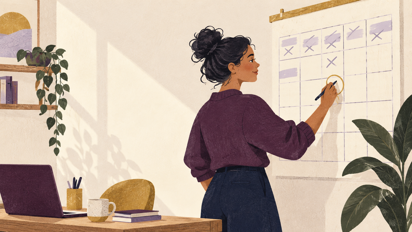 Drawing: a calendar and the next step after a meeting.